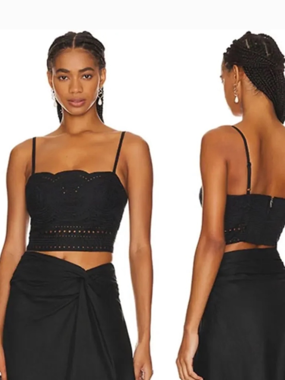 alc black eyelet embroidered positano bustier crop top size small